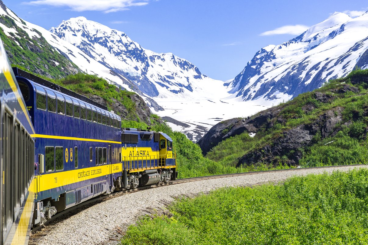 Alaska Railroad train passes Bartlett Glacier.jpg - Travel and Golf Influencer - AmerExperience Content Curator