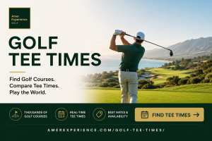 Golfer from teeing up. Golf tee times booking design