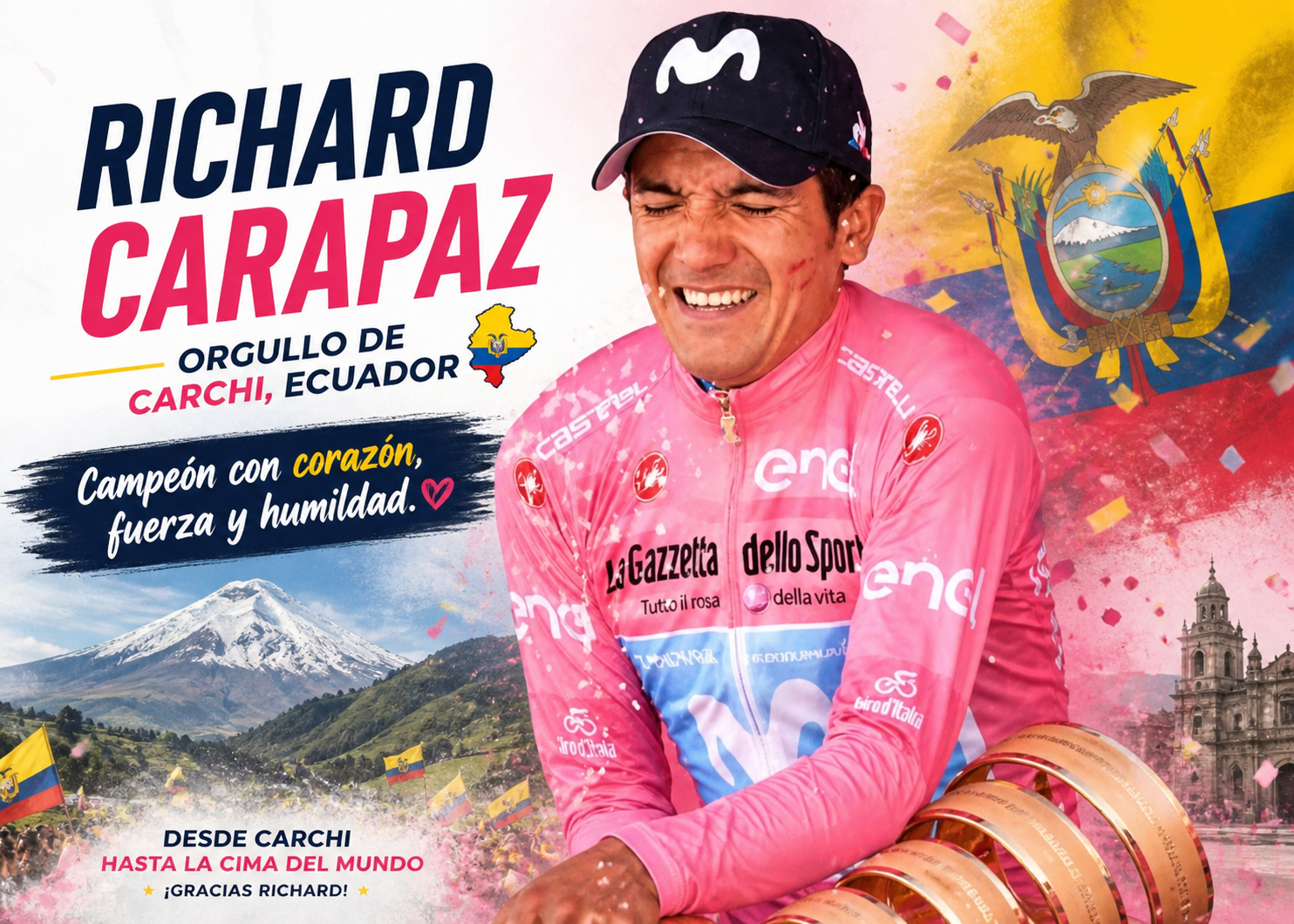 Richard Carapaz winner cyclist celebrates a victory