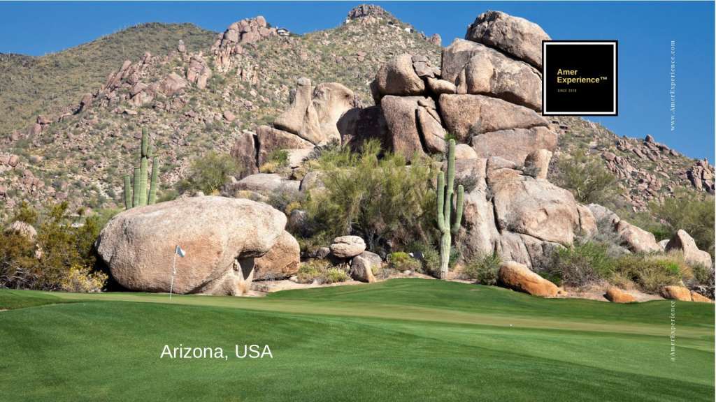 Arizona golf destination — Scottsdale desert course with red-rock backdrop, ranked #8 in the Global Golf Destination Index