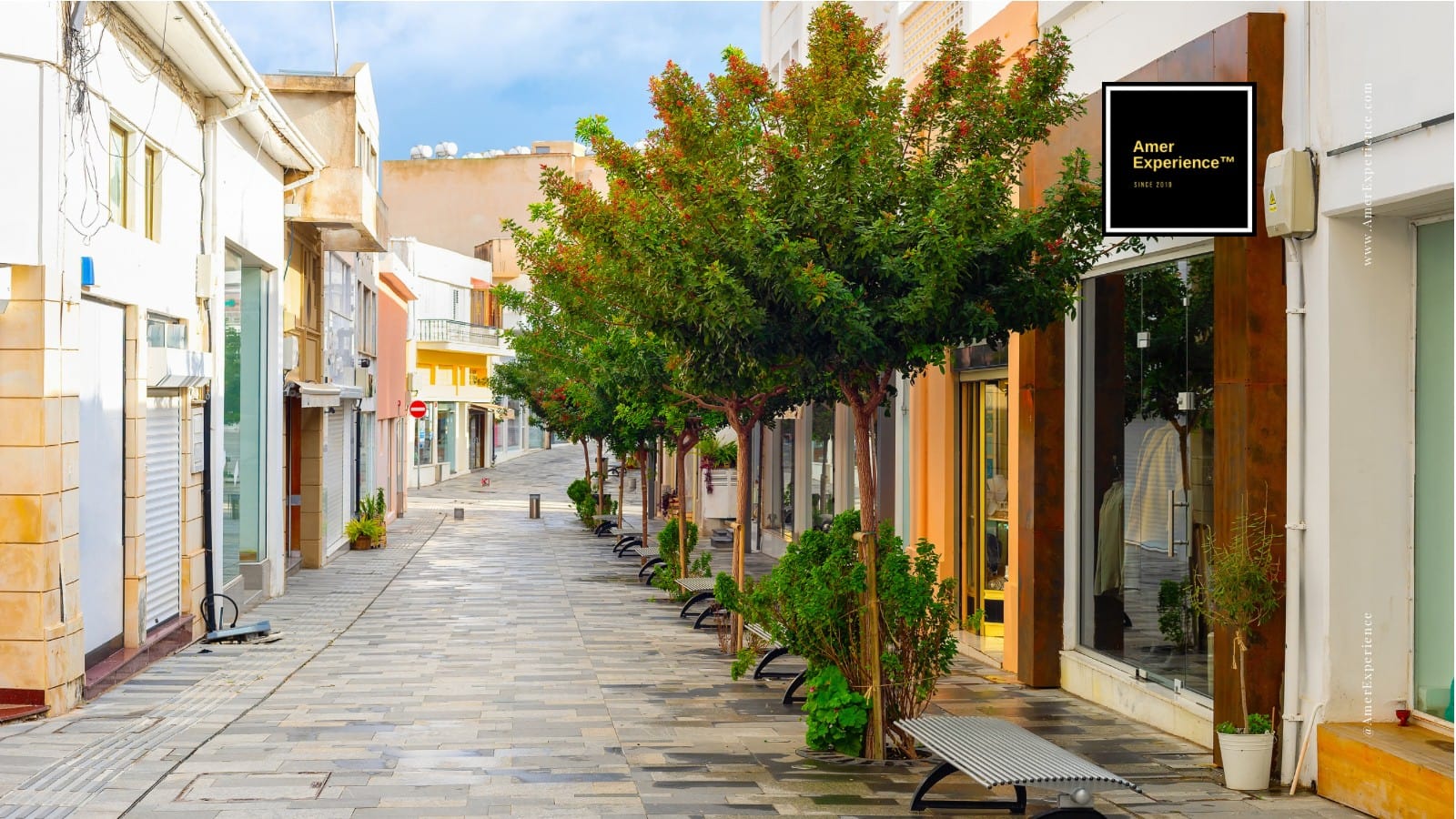 Pedestrian street in a historic old town in Cyprus