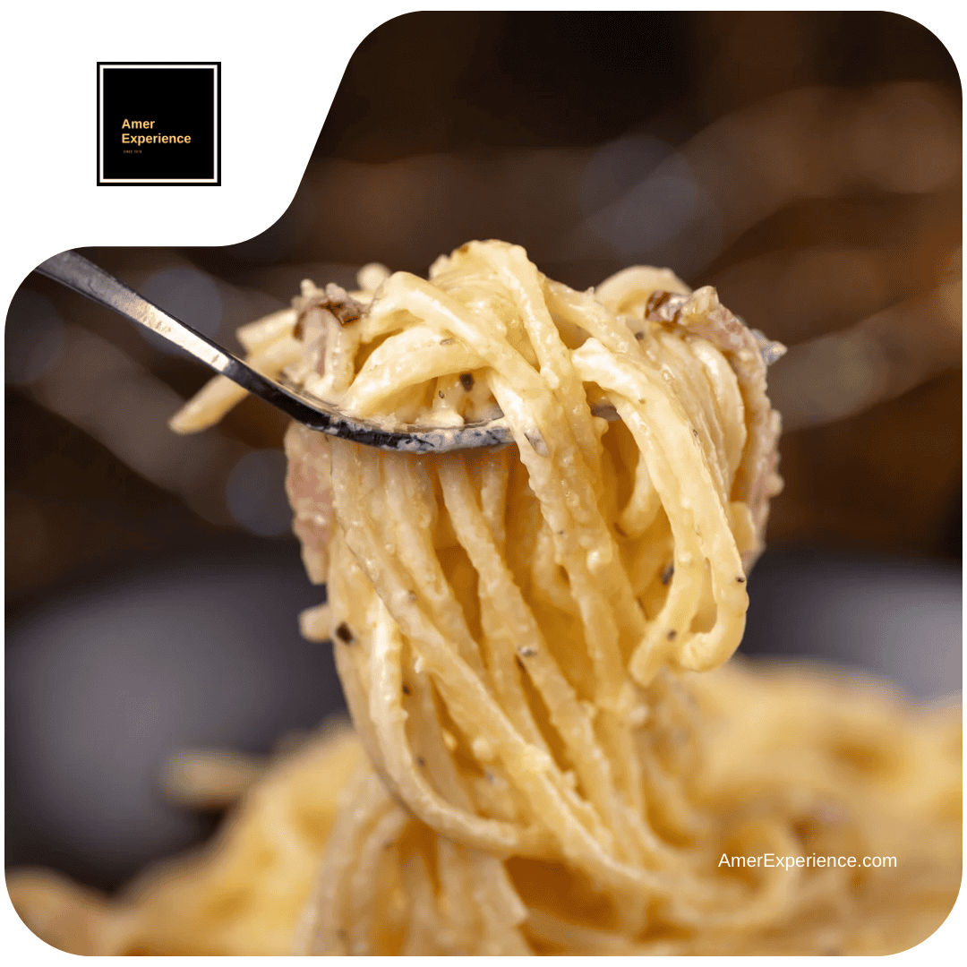 Fork holding spaghetti in close-up.