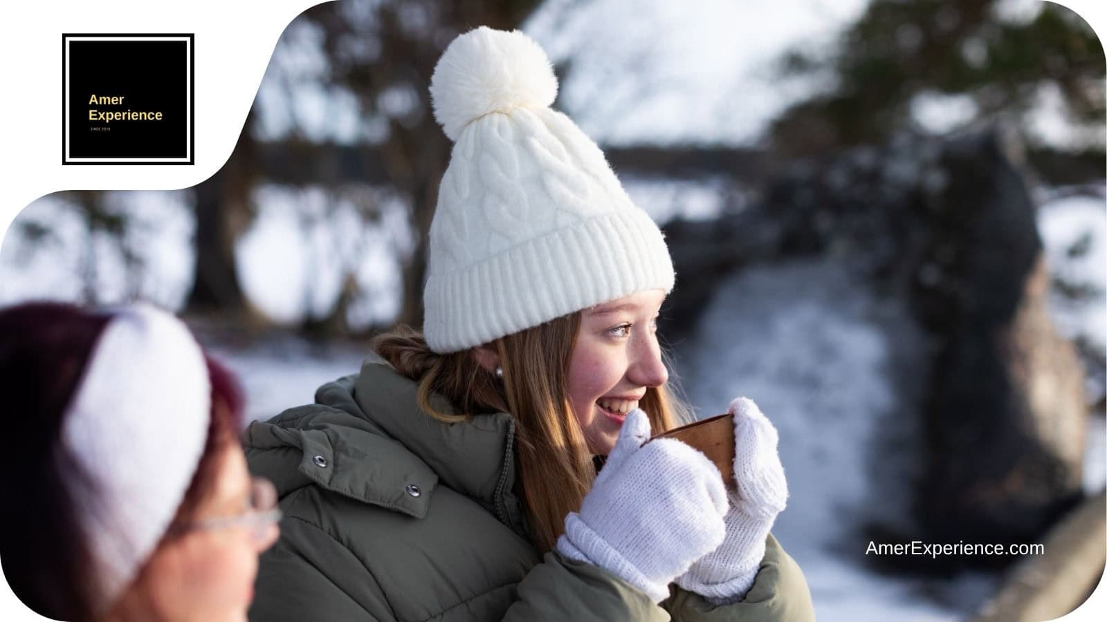 Turku winter girl drinking glögi