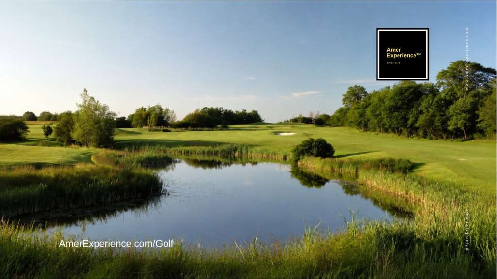 Lake, fairway and surrounding woodland at The Wiltshire Hotel Golf and Leisure Club in England